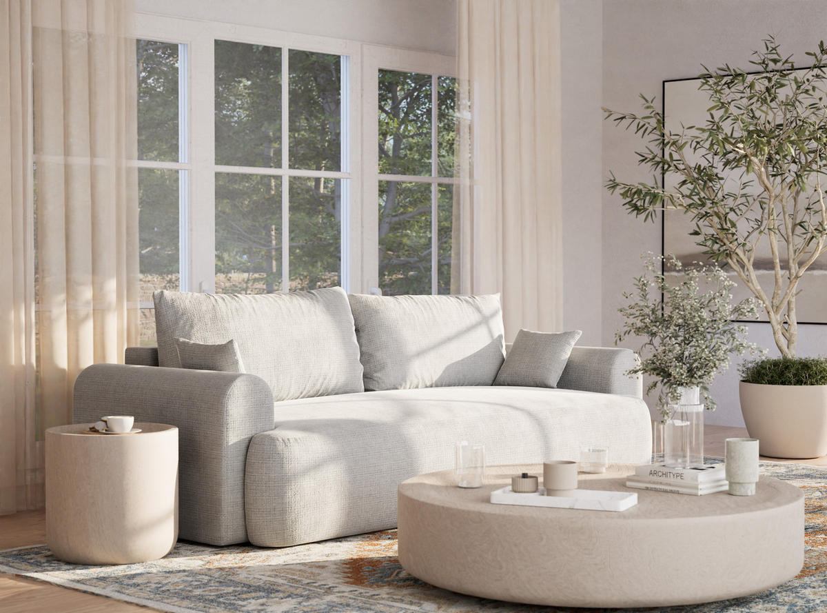 SOFA MIT SCHLAFFUNKTION Toluca Grau Chenille-Stoff - Schwarz/Grau, Holz/Holzwerkstoff (247/69/104cm) - Maison de Reve