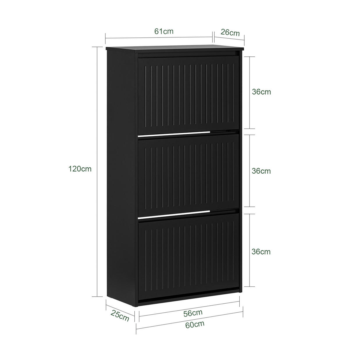 SCHUHSCHRANK mit 3 Klappen Schwarz - Schwarz, Holzwerkstoff (61/120/26cm) - SoBuy