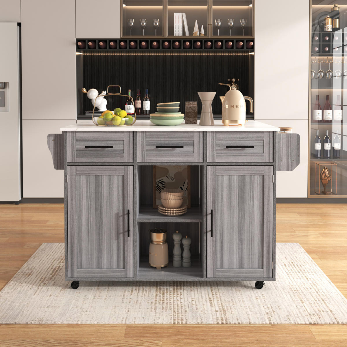 SERVIERWAGEN mit Klapptisch 139 x 46/71 x 91,5 cm Grau MDF - Grau, Holz (46/91.5/139cm) - Beauniv