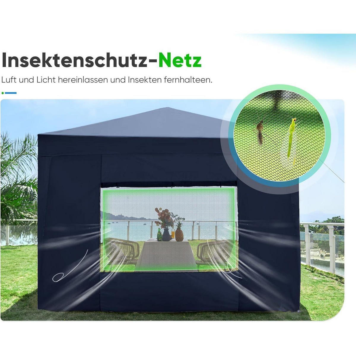FALTPAVILLON 3x3 m mit 4 Seitenteilen Blau - Dunkelblau, Textil (300/265/300cm)