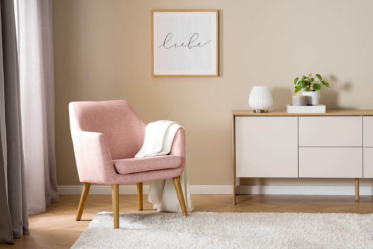 LOUNGESESSEL - Eichefarben/Rosa, Eichenholz/Textil (66/80/68cm) - home24