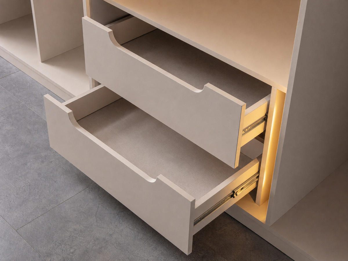 KLEIDERSCHRANK Maldiv 6 trg. - Beige, Holzwerkstoff (260/215/60cm)