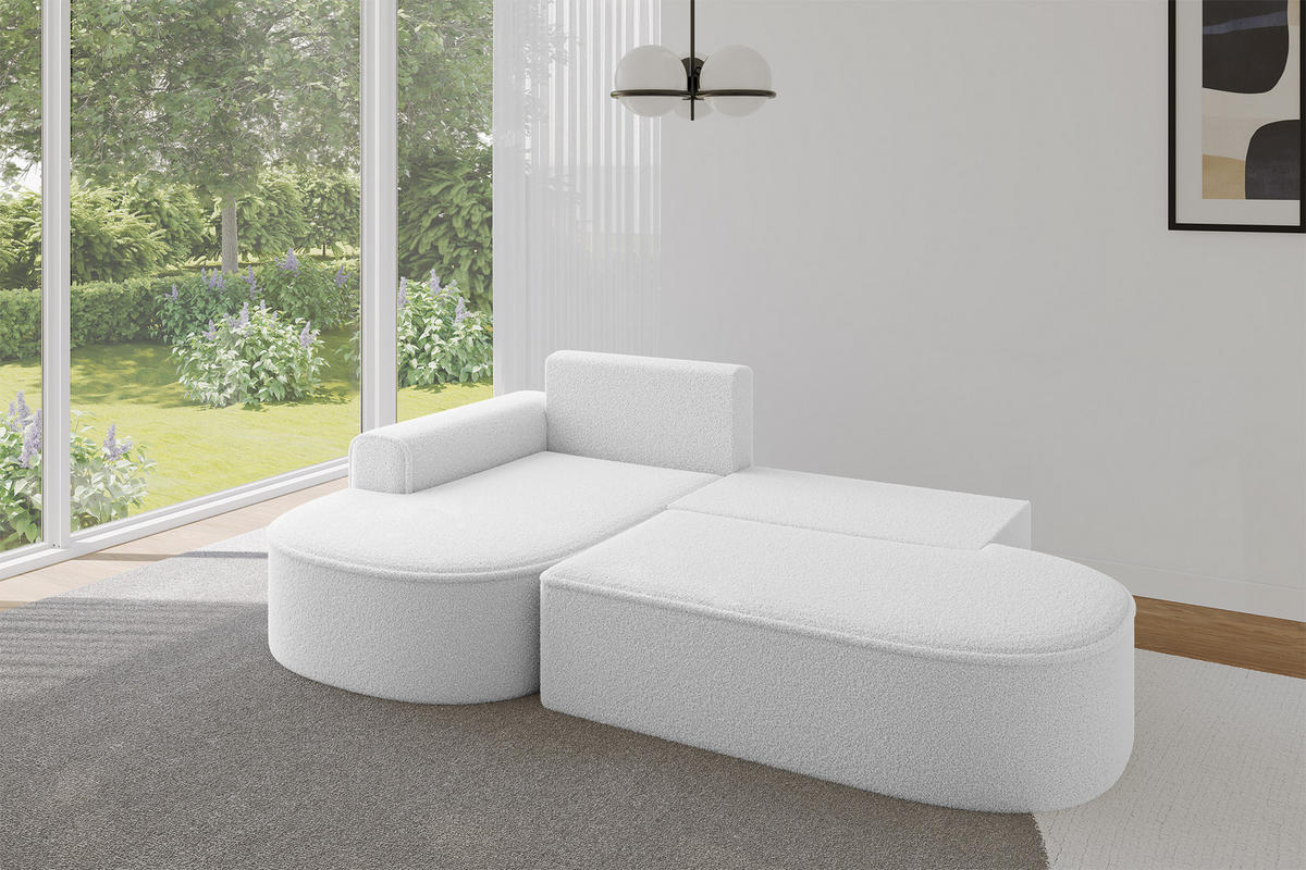 ECKSOFA mit Schlaffunktion und Bettkasten Ottomane Links MARI-L1-S - 283x167x85 cm Weiß Bouclé - Schwarz/Weiß, Holzwerkstoff/Kunststoff (283/167cm) - ALTDECOR
