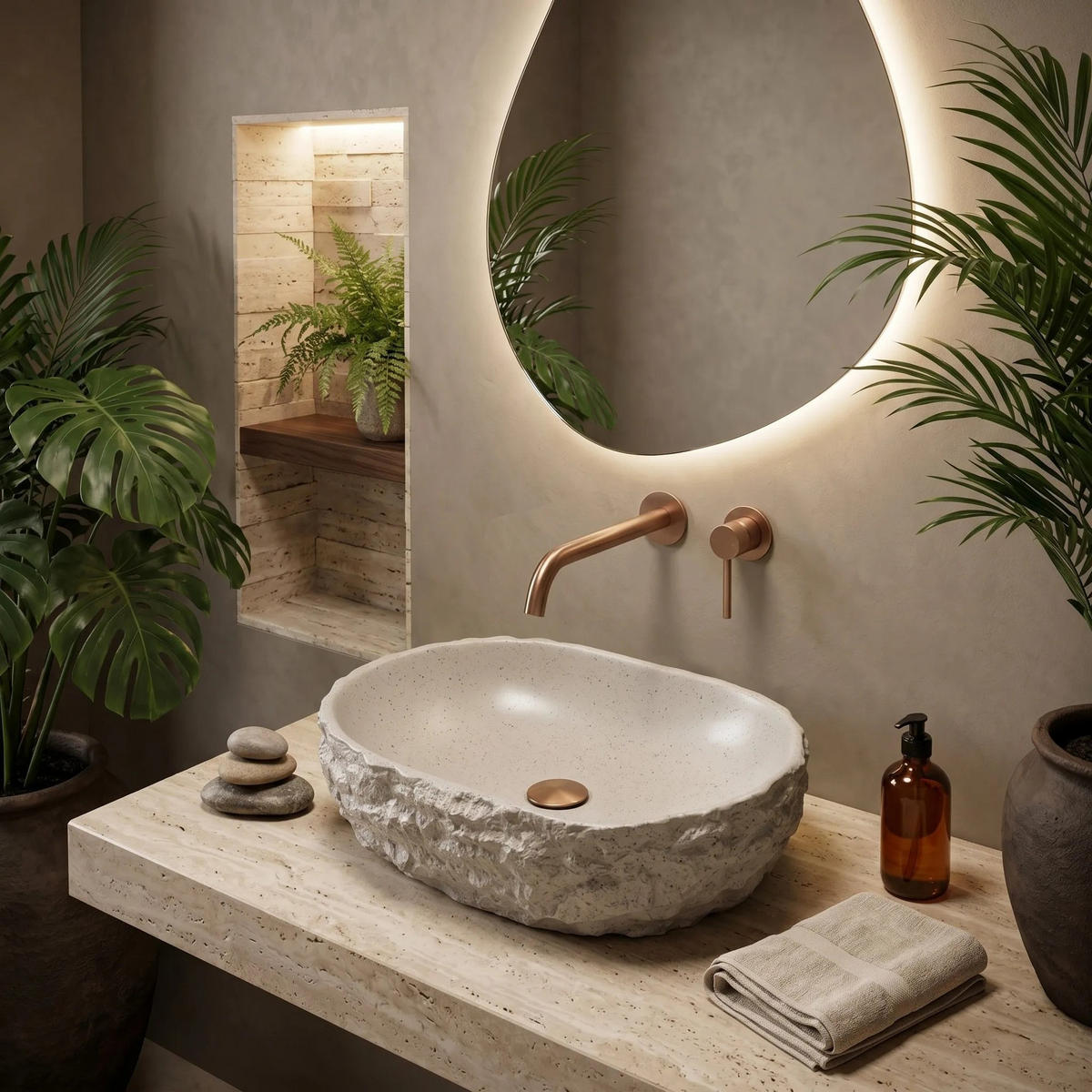 AUFSATZWASCHBECKEN Rea Evora - Beige, Kunststoff (25.5/12/37.5cm) - REA