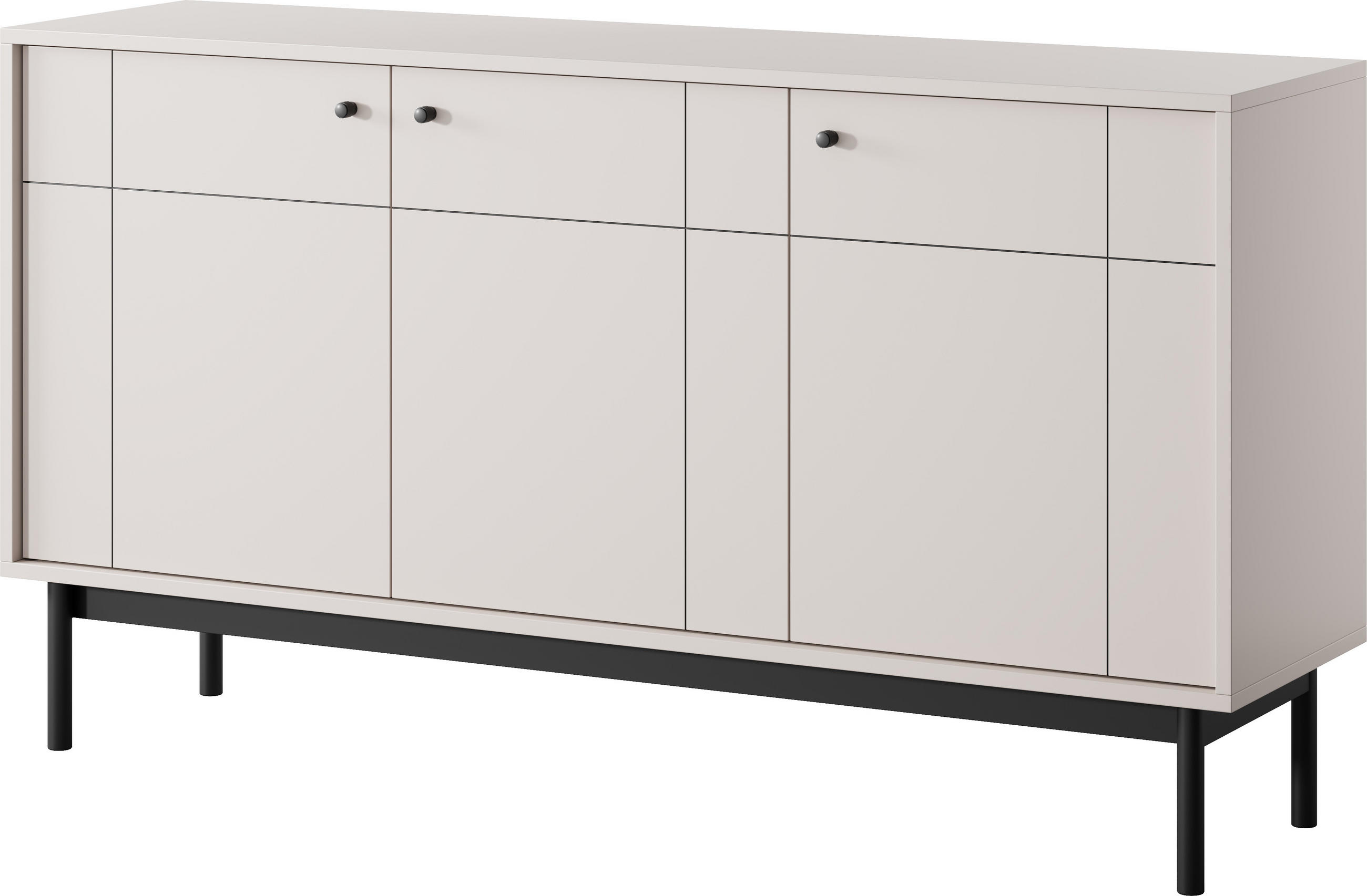 SIDEBOARD Cypressa 3T Beige 154/83/39 cm – mit Beinen auf Gestell - Beige/Schwarz, Holzwerkstoff (154/83/39cm) - AX Living