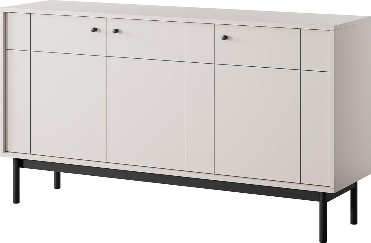 SIDEBOARD Cypressa 3T Beige 154/83/39 cm – mit Beinen auf Gestell - Beige/Schwarz, Holzwerkstoff (154/83/39cm) - AX Living