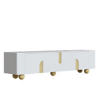 TV Lowboard 180 cm, 4 Türen, Marmoroptik, Kugelfüße, Weiß - Weiß, Holz (180/44/40cm)