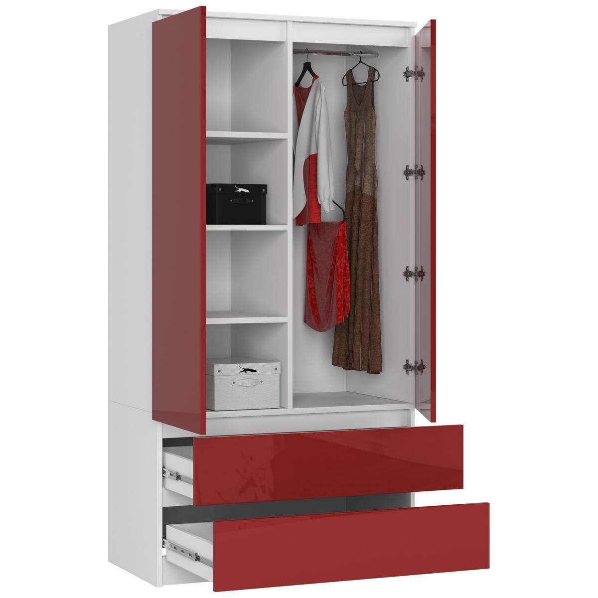 KLEIDERSCHRANK Weiß, Rotglanz 180x51x90 cm - Rot/Weiß, Holzwerkstoff (90/180/51cm) - Akord