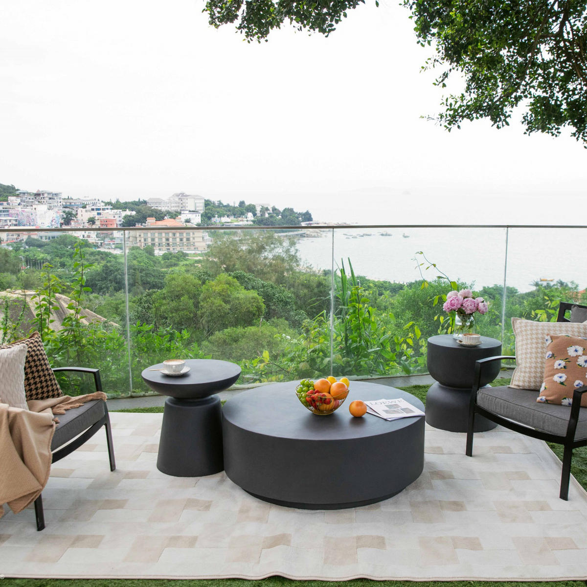 COUCHTISCH ROME Groß aus Beton 101 x 101 x 36 cm - Schwarz, Naturmaterialien (101/101/36cm) - Elementi