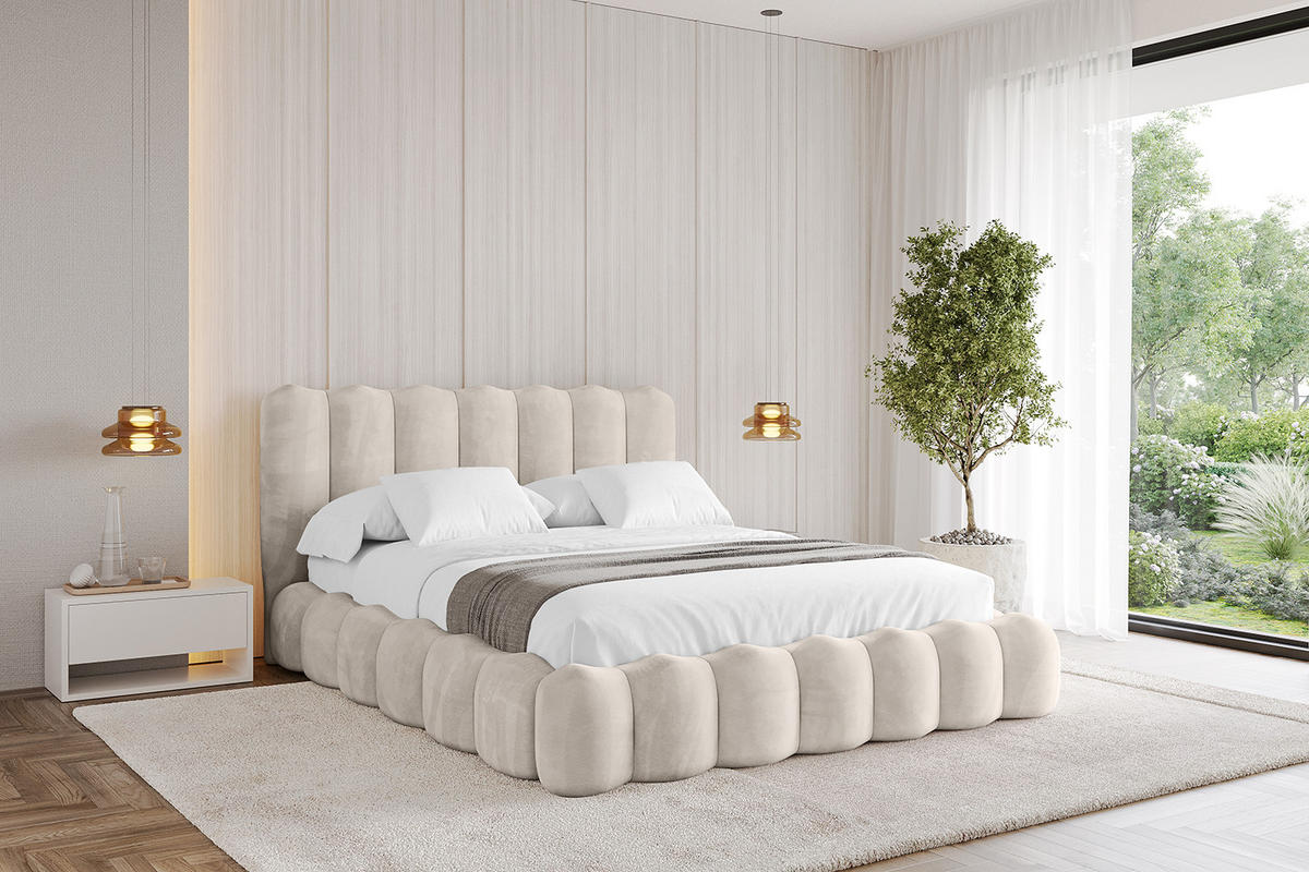 POLSTERBETT mit Bettkasten und Lattenrost, Bett mit Matratze H3/H4 - SORA 120x200 Beige - Beige, Holzwerkstoff/Textil (120/200cm) - ALTDECOR