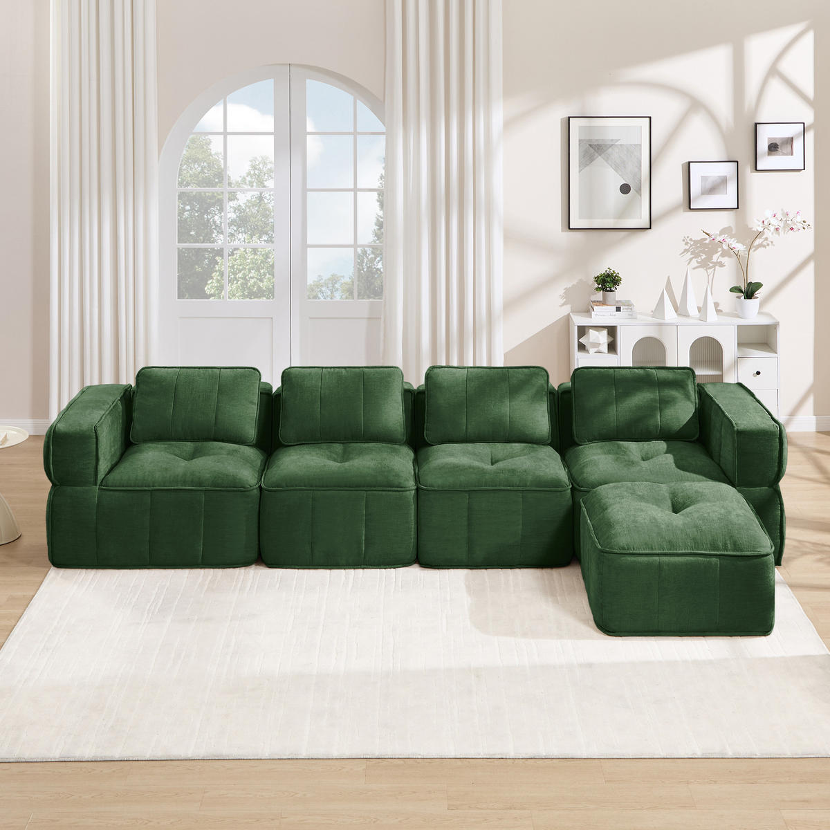 ECKSOFA DE-34428 4-Sitzer L-Form mit Hocker Grün - Grün, Textil (162/344cm) - ComfortXL