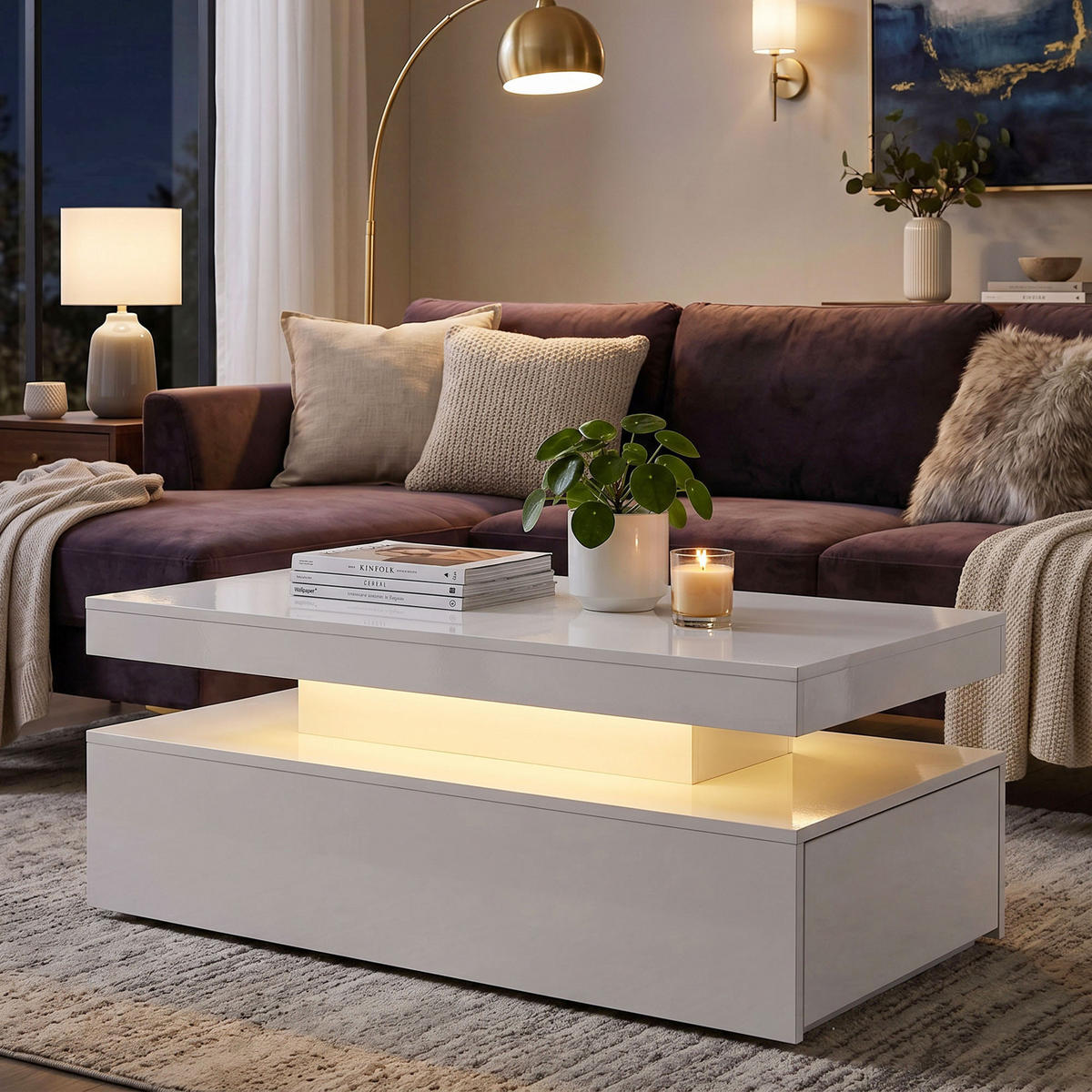 COUCHTISCH Spanplatte Hochglanzweiß - Weiß Hochglanz, Holzwerkstoff (100/50/40cm) - HOMCOM