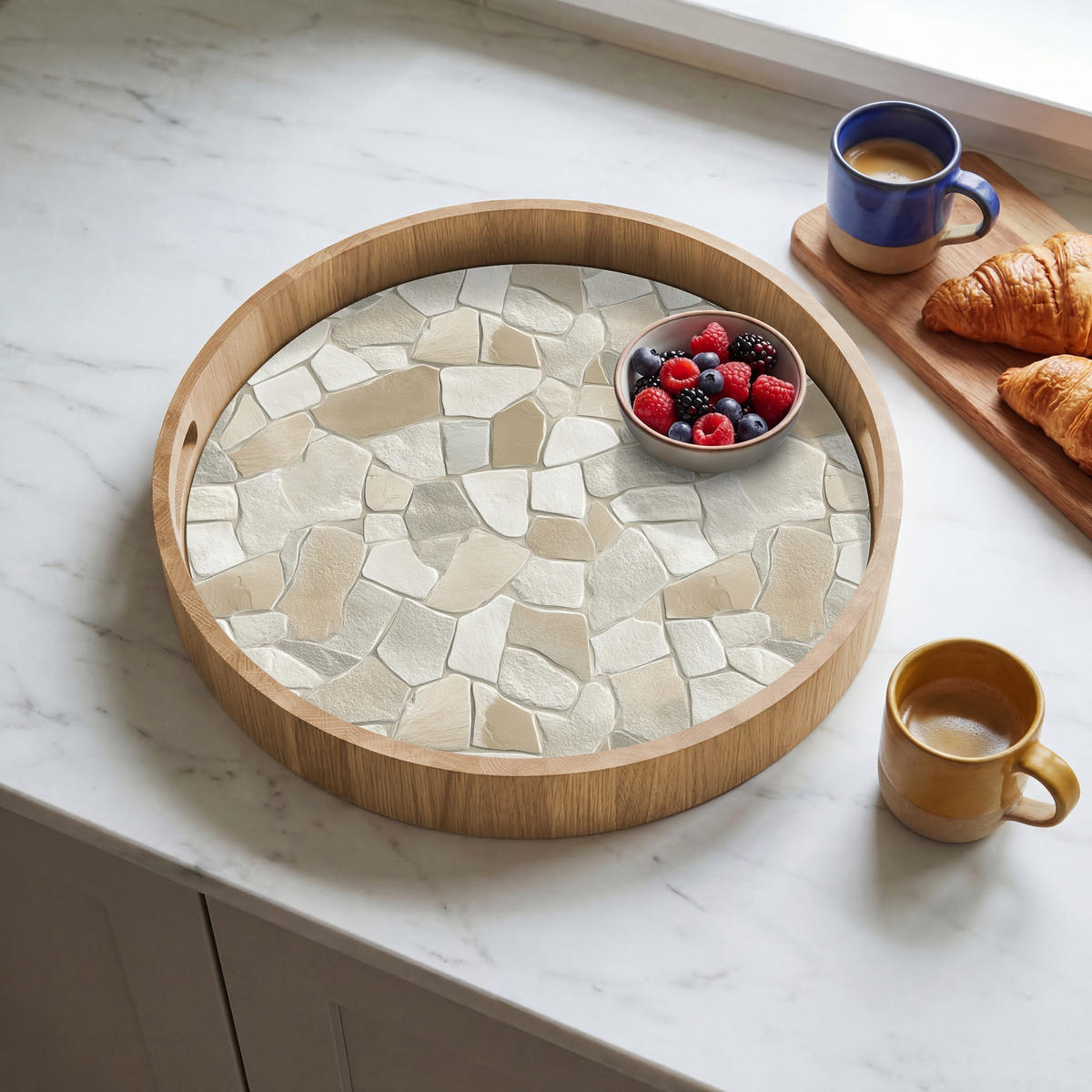 TABLETT - Mosaik - Steine - Beige - 40x40 cm - Beige, Holz (40/5/5cm) - OnlyWow