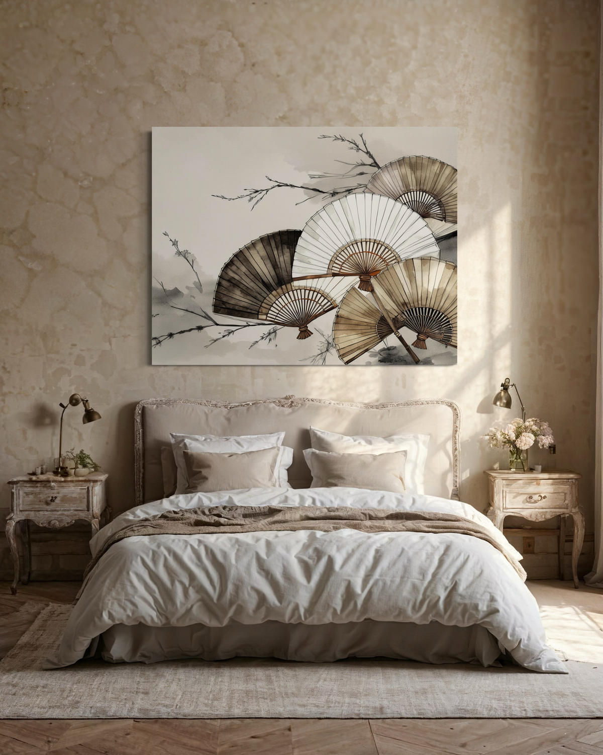 WANDBILD japanische fächer - Beige, Textil (60/40cm) - Feeby