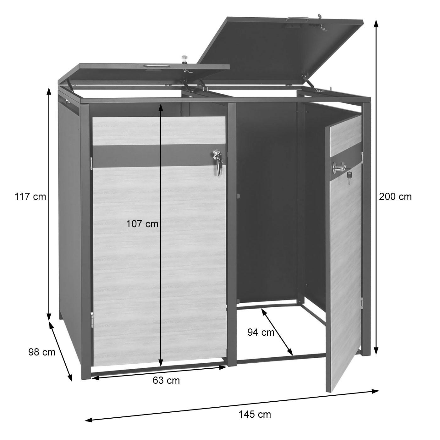 MÜLLTONNENVERKLEIDUNG 2ER/4ER rechteckig Anthrazit, Kirschbaum Dekor - Kirschbaumfarben/Anthrazit, Metall (145/117/98cm) - MCW