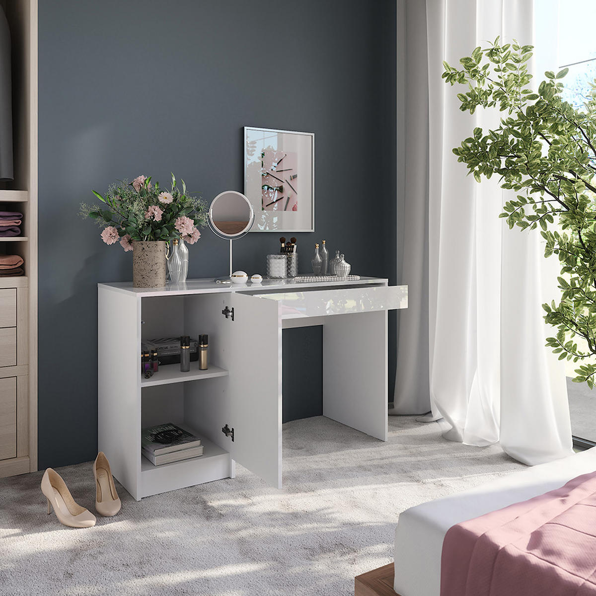 TOALETNÍ STOLEK Sherry Bílá/bílý vysoký lesk - vysoce lesklá bílá, kompozitní dřevo (119.8/76/50.1cm) - Vicco