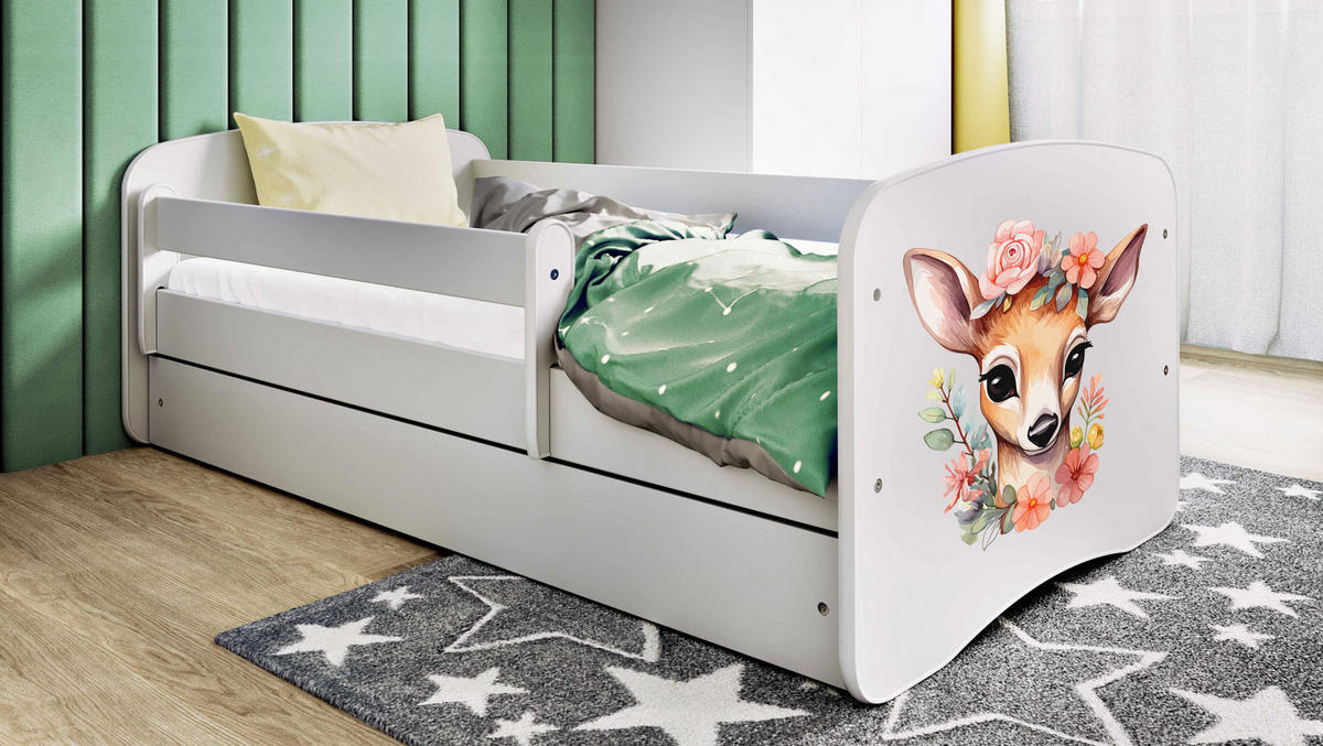 KINDERBETT Emily mit Schublade und Matratze, Weiß 70x140 cm - Dunkelorange/Weiß, Holzwerkstoff (140/70cm) - WFL GROUP