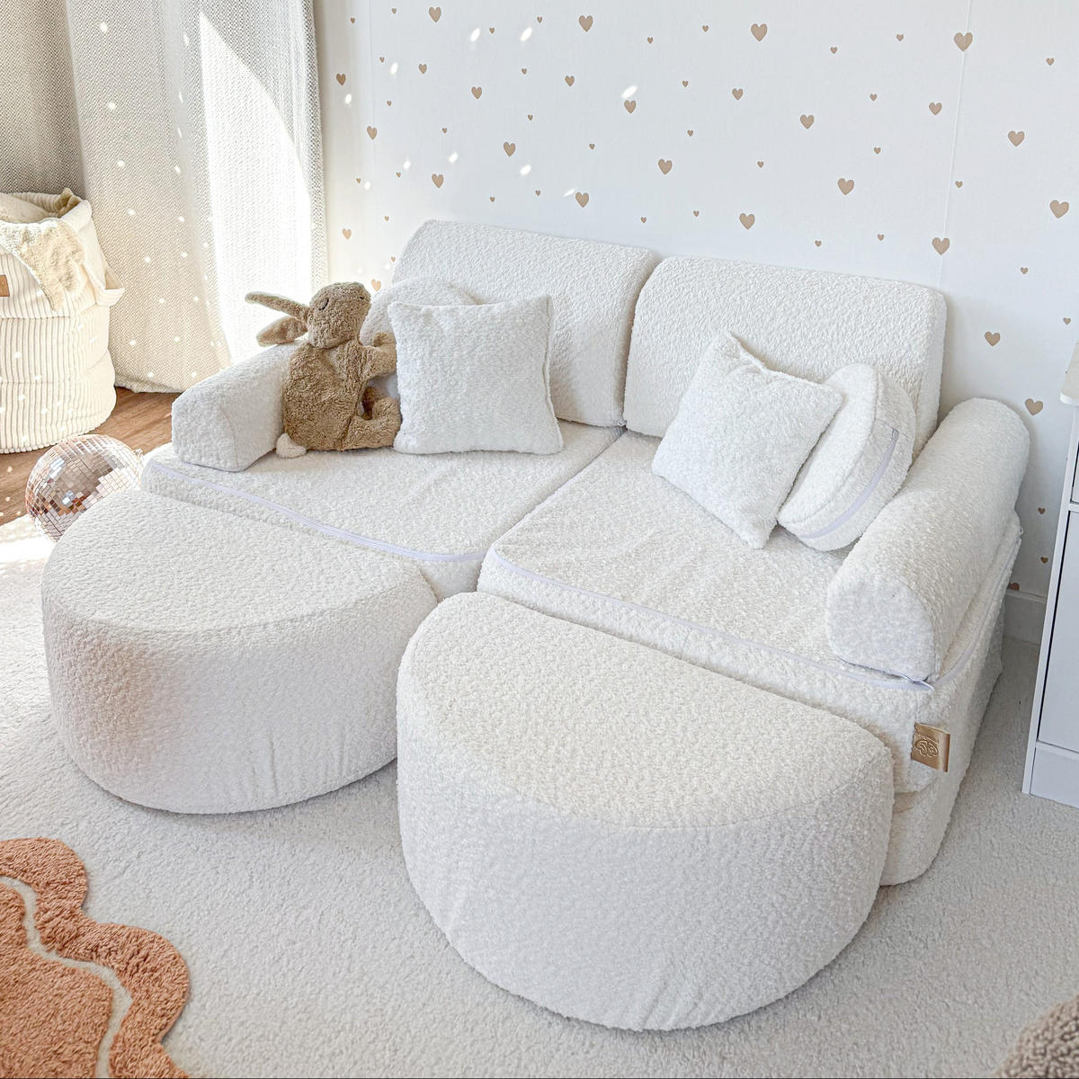KINDERSOFA Pocket Max modular 12-tlg. aus Bouclé in Weiß - Weiß, Textil (120/25/60cm) - MeowBaby