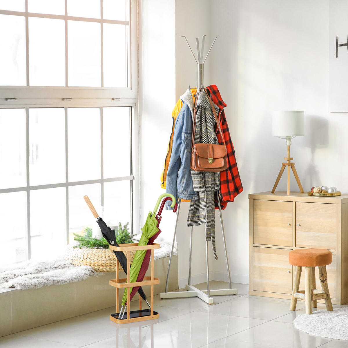 SCHIRMSTÄNDER - Hellbraun, Holz/Metall (29.5/45/15cm) - Relaxdays