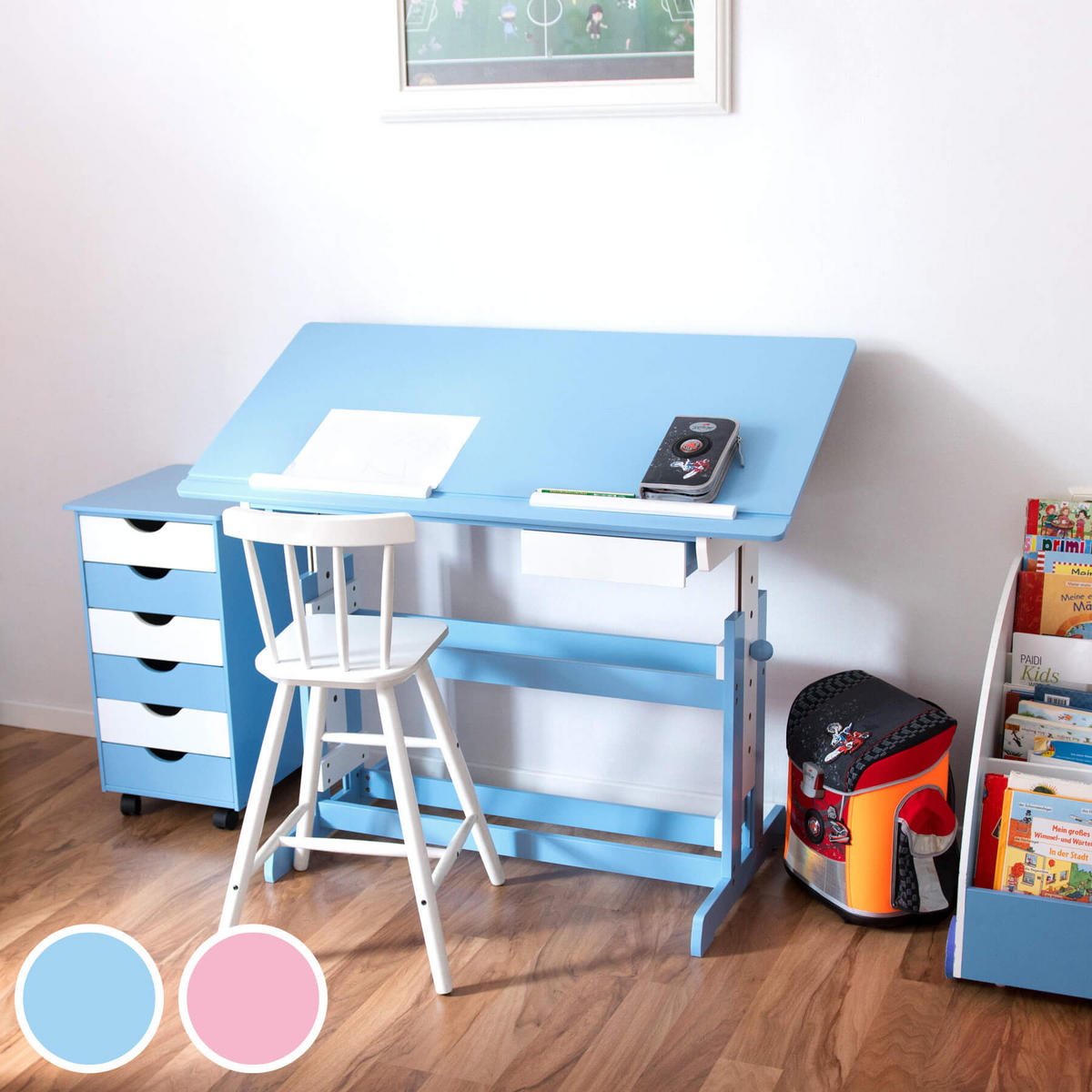 SCHREIBTISCH ,pflegeleicht,blau - Blau, Holz (55/94/109cm) - tectake