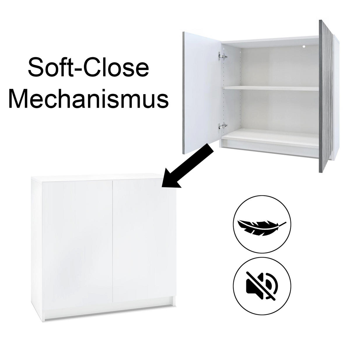 KOMMODE Elona, Büroschrank mit Soft-Close & Push-to-Open, Aktenschrank, Home Office & Büro, Weiß matt (82 x 78 x 37 cm) - Weiß, Holzwerkstoff (82/78/37cm) - InnoFurn
