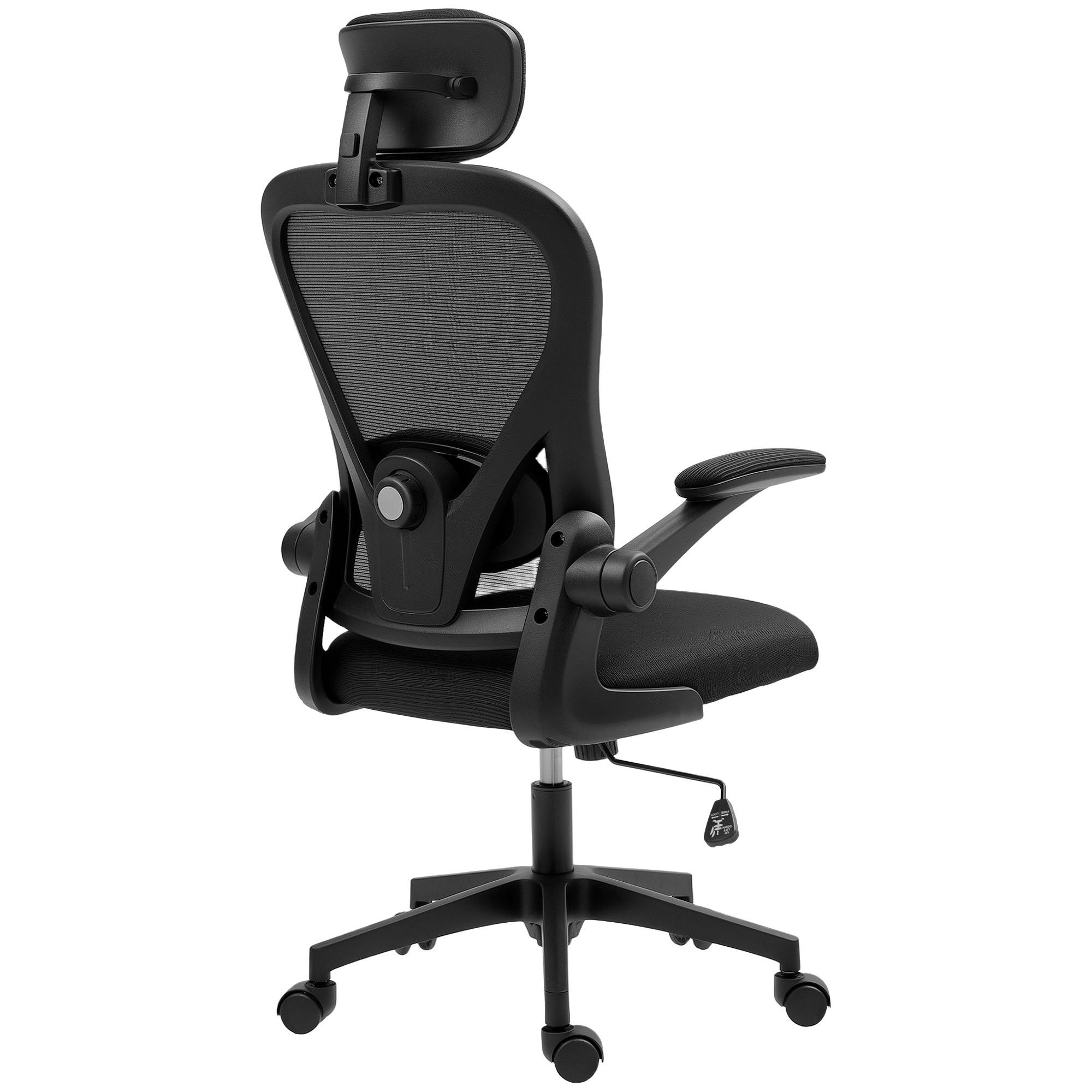 BÜROSTUHL Ergonomischer Schreibtischstuhl mit Hochklappbaren Armlehnen Schwarz - Schwarz, Kunststoff/Textil (63/125/64cm) - HOMCOM