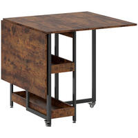 ESSTISCH Klappbar Küchentisch für 2-4 Personen mit 2 Offenen Ablagen, Rollen - Braun, Holz (133.4/80/75cm) - HOMCOM