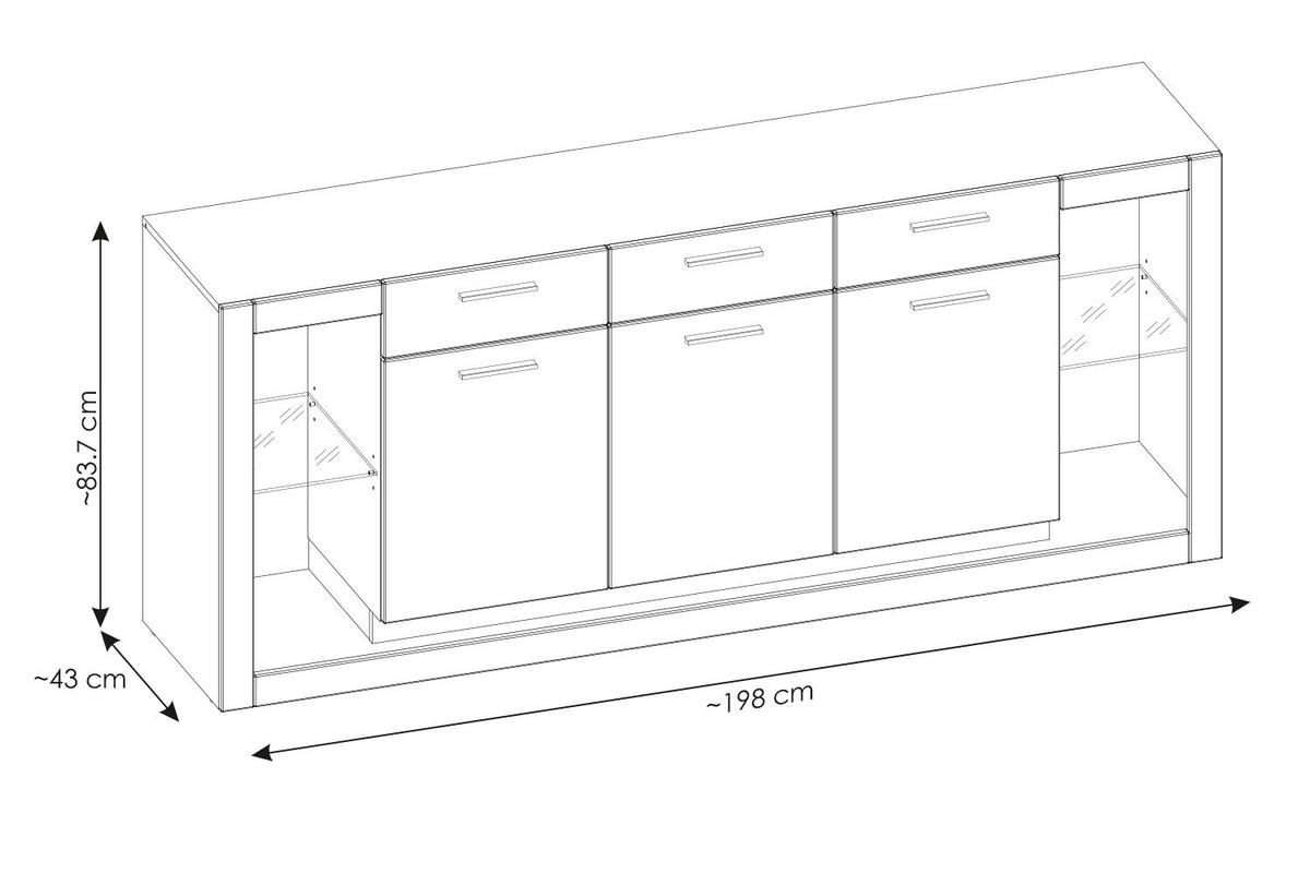 SIDEBOARD Meran weiß Hochglanz 198 / 43 / 83cm - Weiß Hochglanz/Eichefarben, Holz/Holzwerkstoff (198/83/43cm) - Feldmann-Wohnen