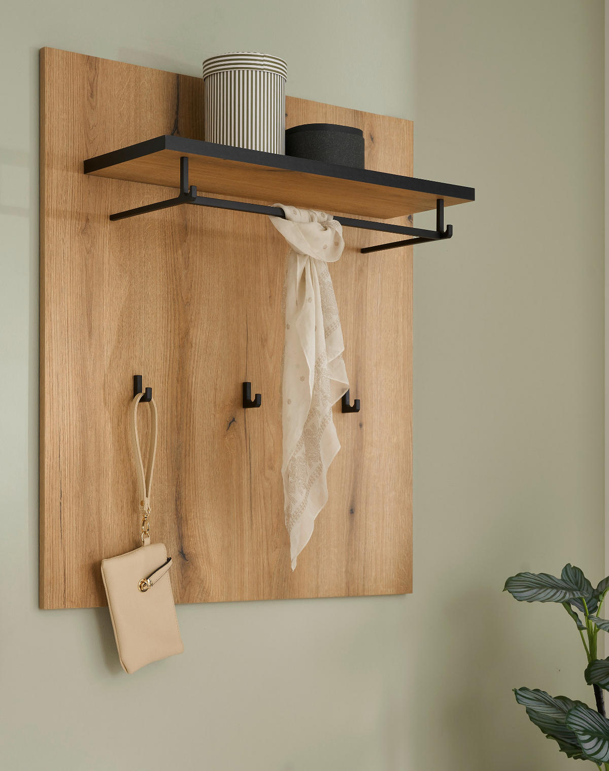 GARDEROBENPANEEL Evoke Eiche 79 cm, Wandgarderobe mit Kleiderstange - Eichefarben, Holzwerkstoff/Metall (79/89/25cm) - Furn.Design