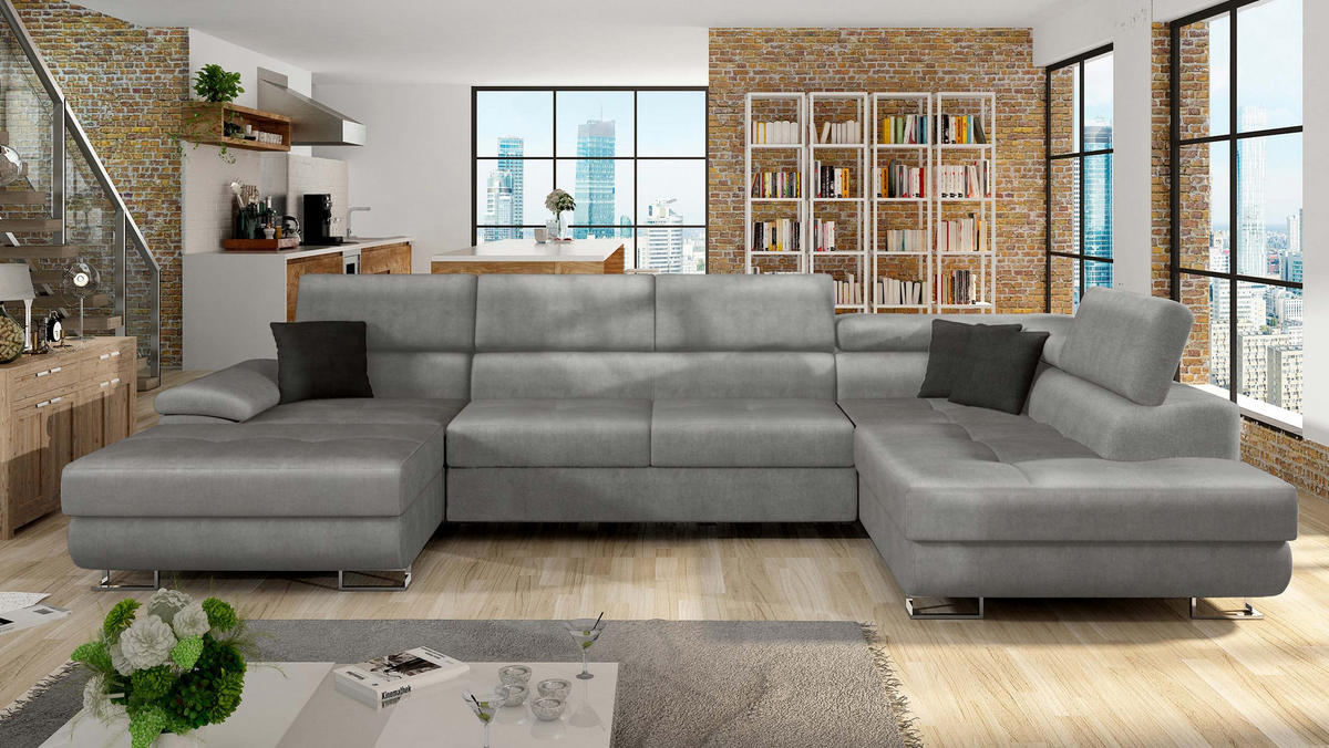 WOHNLANDSCHAFT Cotere Bis, Seite: Rechts - Chromfarben, Holz (345/91/202cm) - MIRJAN24