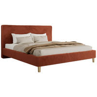 ČALÚNENÁ POSTEĽ LUMARO CLASSIC 140/200 - Oranžová Plyš - Matrac Multipocket - oranžová/jadrový buk, drevo/textil (140/200cm) - MKS