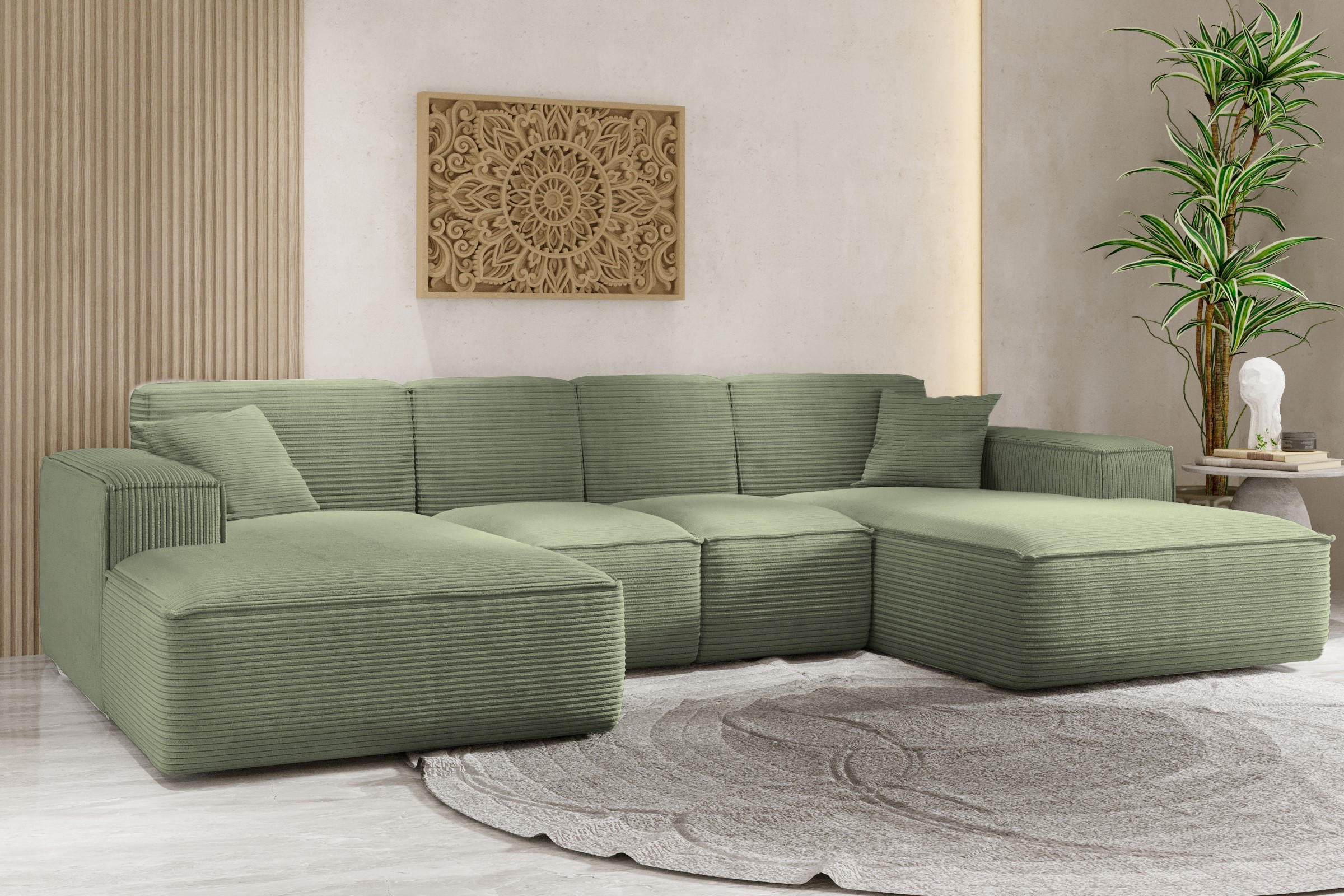 ECKSOFA, Eckcouch U form, Wohnzimmer Couch Large 342cm SIENA stoff Poso Hellgrün - Hellgrün, Holz/Textil (344/165cm) - Kaiser Möbel
