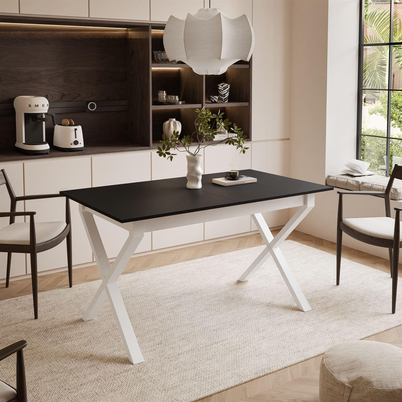 ESSTISCH ARTON II ausziehbarer Tisch 140-195 cm für 6-8 Personen - Schwarz/Weiß, Holzwerkstoff/Metall (140/80/77cm) - Lookway