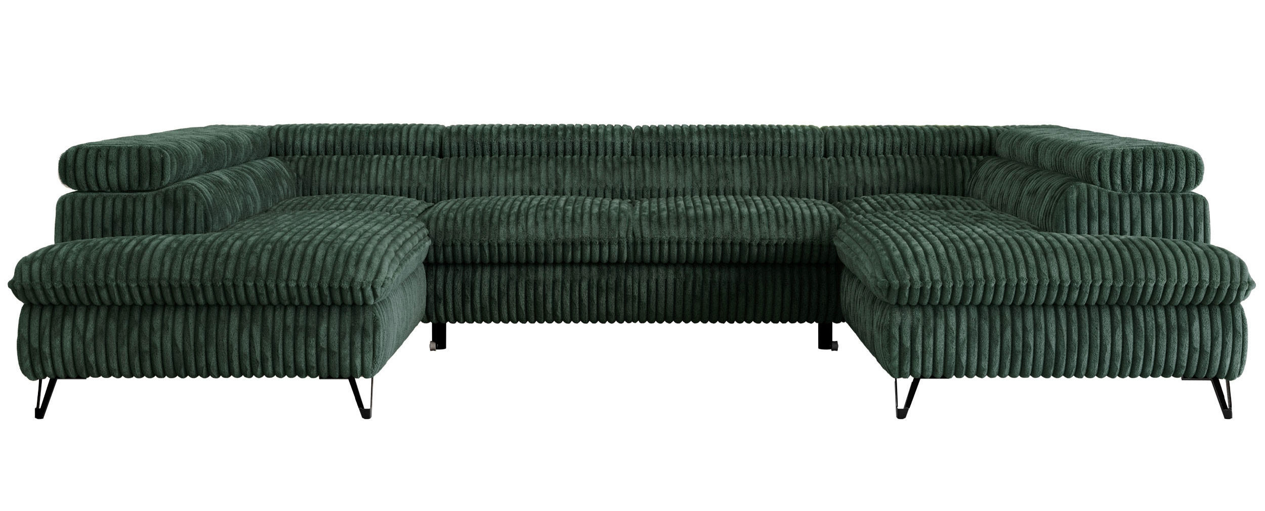 WOHNLANDSCHAFT PEDRO U Cord Grün - Schwarz/Grün, Textil/Metall (346/76/208cm) - MKS