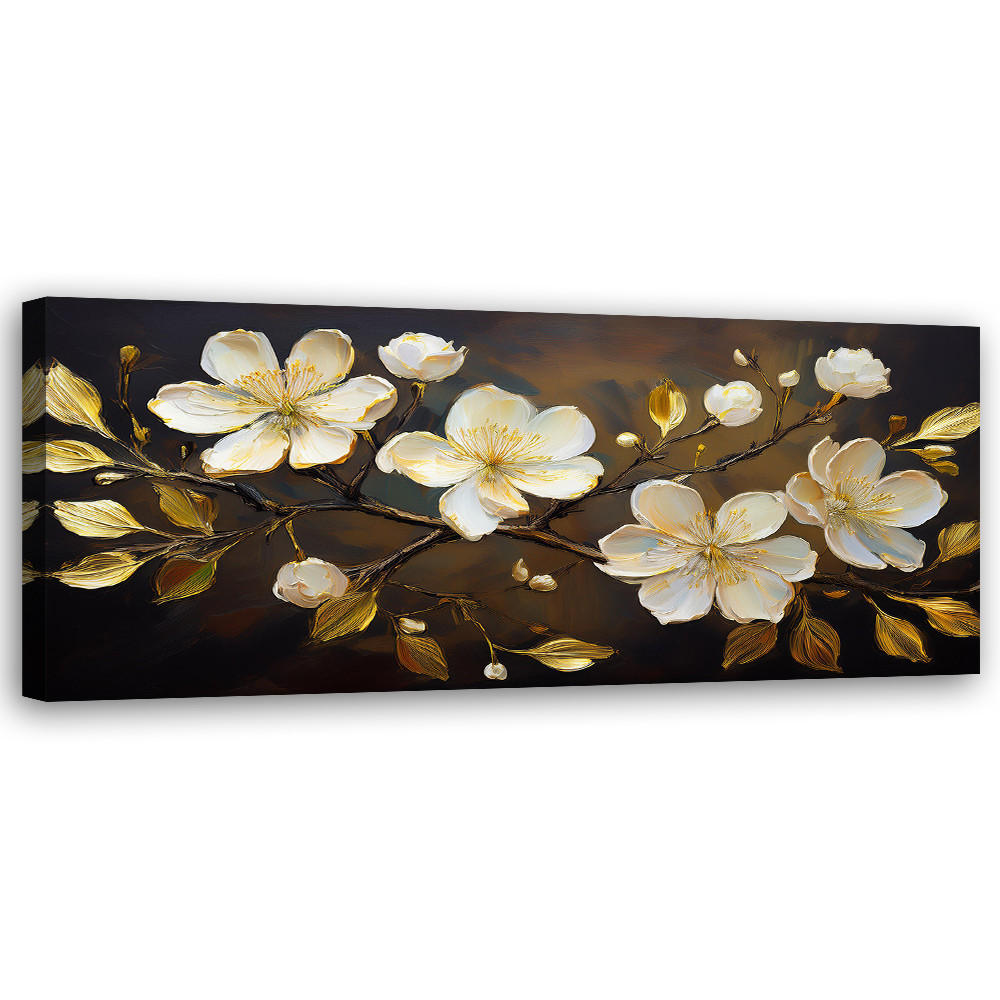 WANDBILD weiße blumen auf einem zweig - Beige, Textil (90/30cm) - Feeby