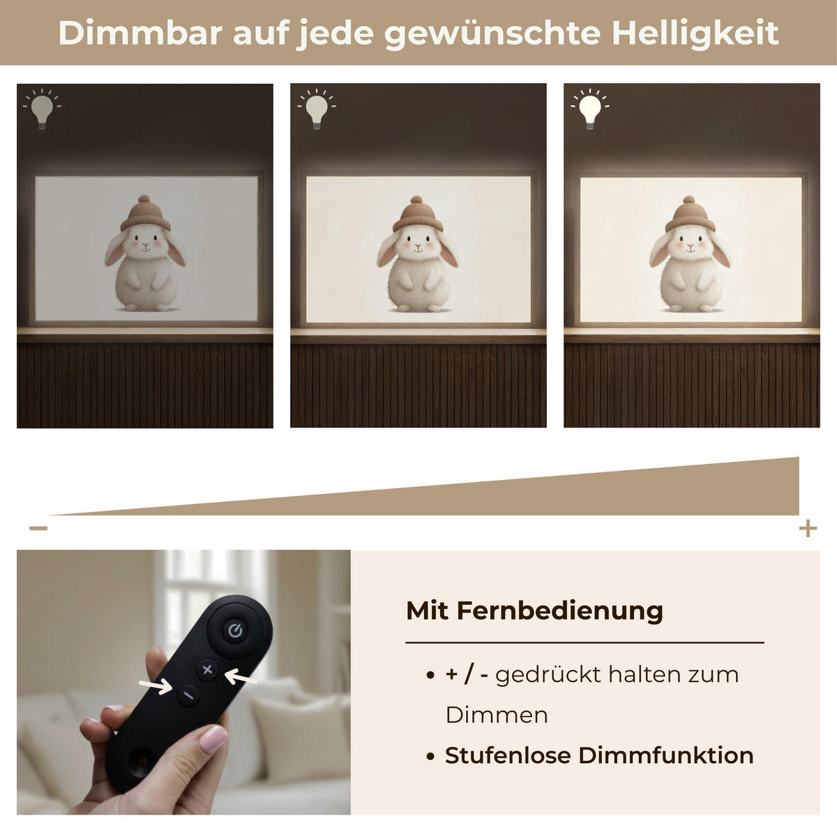 NACHTTISCHLAMPE MIT AKKU Kaninchen - Hut - Ohren - Beige 60x40 cm - Creme, Holzwerkstoff (8/60/40cm) - OnlyWow