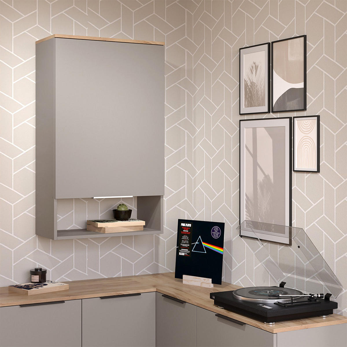 STĚNOVÁ POLICE Wido Greige - Sonoma dub/šedobéžová, kompozitní dřevo (60/100/30cm) - Vicco