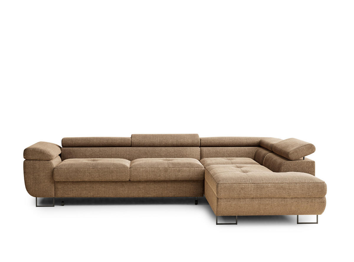 ECKSOFA Concord Hellbraun Chenille-Stoff - Rechts Seite - Hellbraun/Schwarz, Holz/Holzwerkstoff (277/203cm) - Maison de Reve