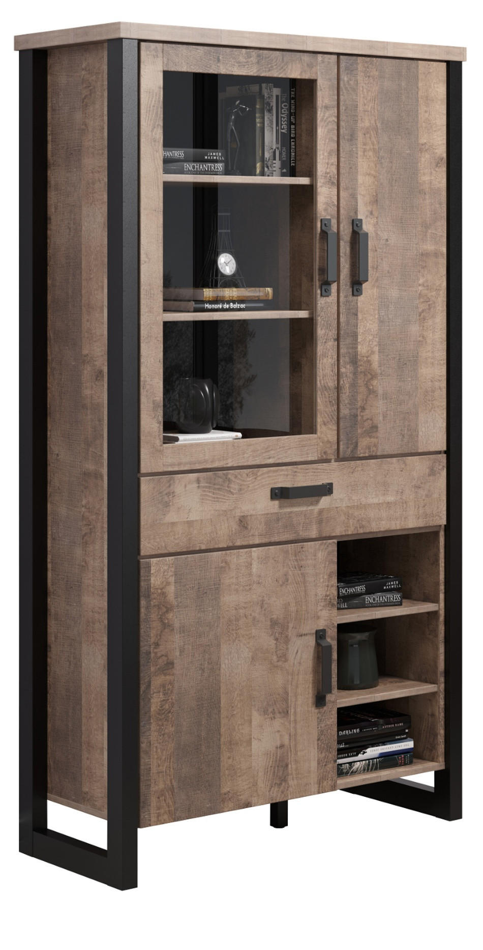 Top.Furn Vitrine Eiche, Schwarz 45x195x106 cm