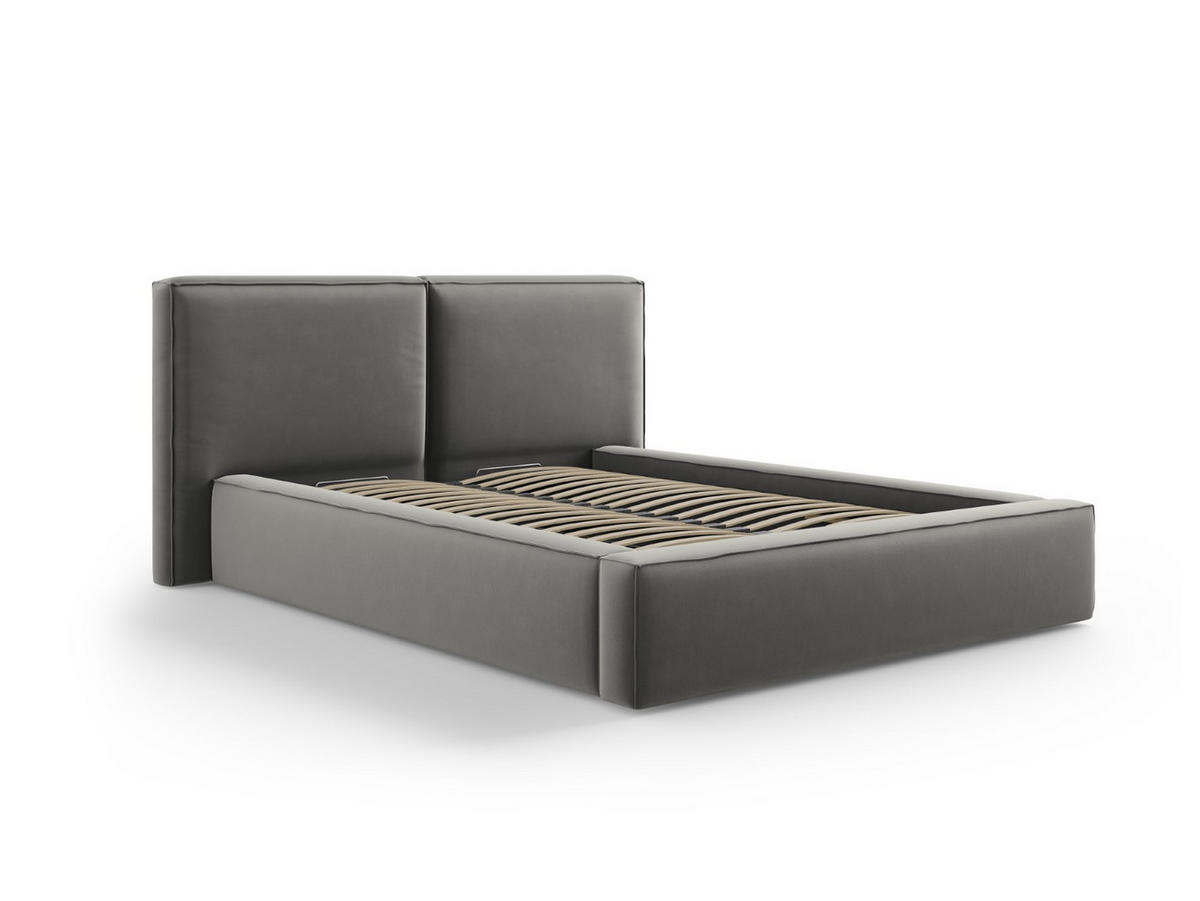 BETT mit Bettkasten und Kopfteil Jodie aus Samt hellgrau 140x200cm - Hellgrau, Textil (140/200cm) - Micadoni