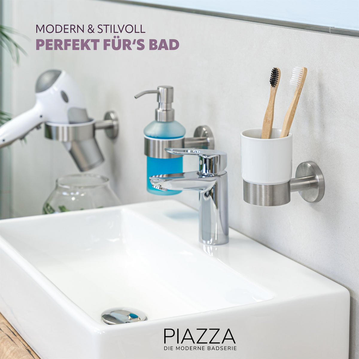 BECHERHALTER PIAZZA, weiß, Keramik - Weiß, Keramik (7/12/11cm) - bremermann