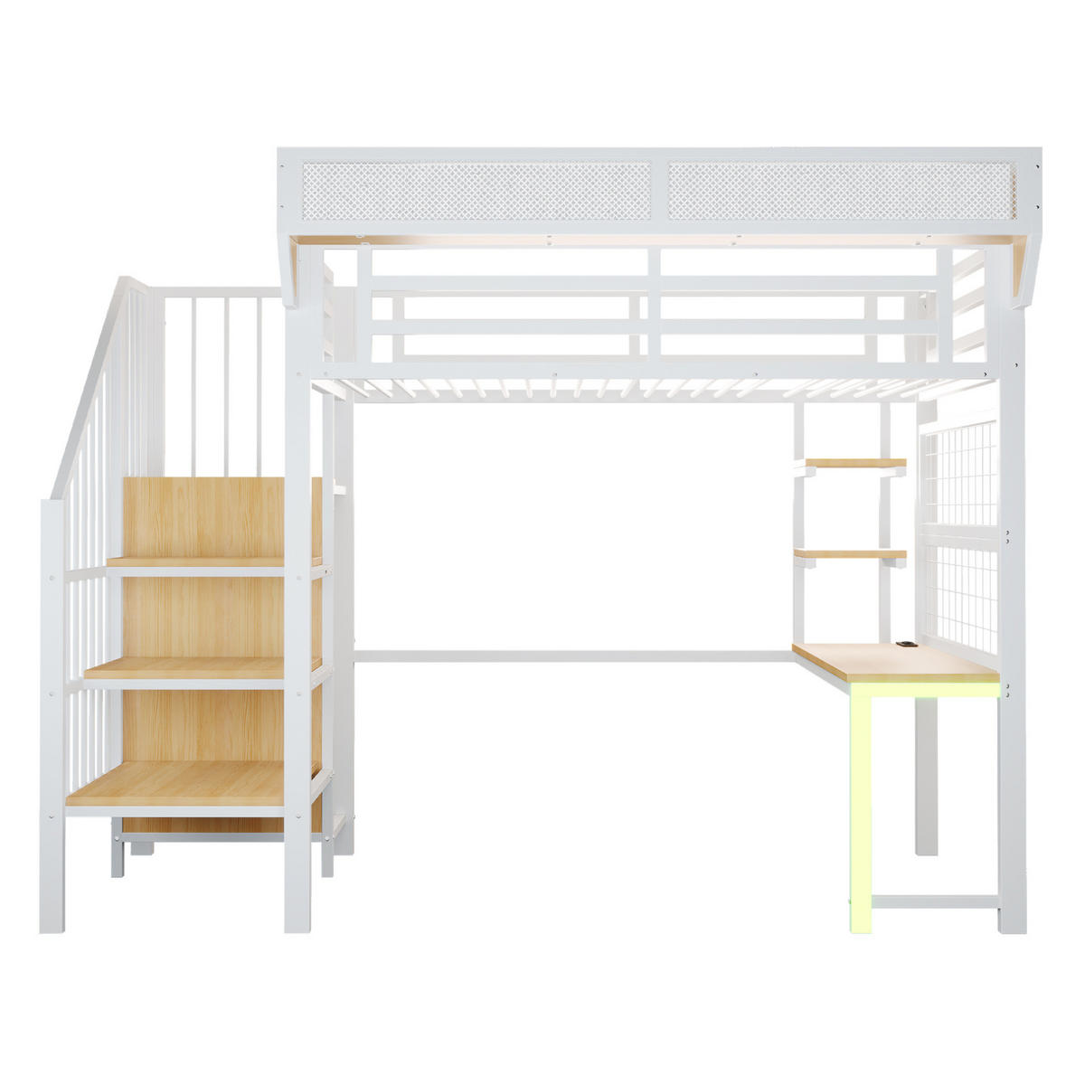 HOCHBETT 90/200 cm mit Schreibtisch, Regalen, LED-Beleuchtung und Steckdose, Metall & MDF, Weiß - Weiß, Holzwerkstoff (90/200cm) - Redom