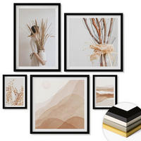 WANDBILDER 5er-Set - 50x50 cm & 20x30 cm & 40x60 cm Schwarzer Rahmen - Pflanzenmotive im Boho-Stil - Schwarz, Kunststoff (40/60cm) - ArtPrintCave