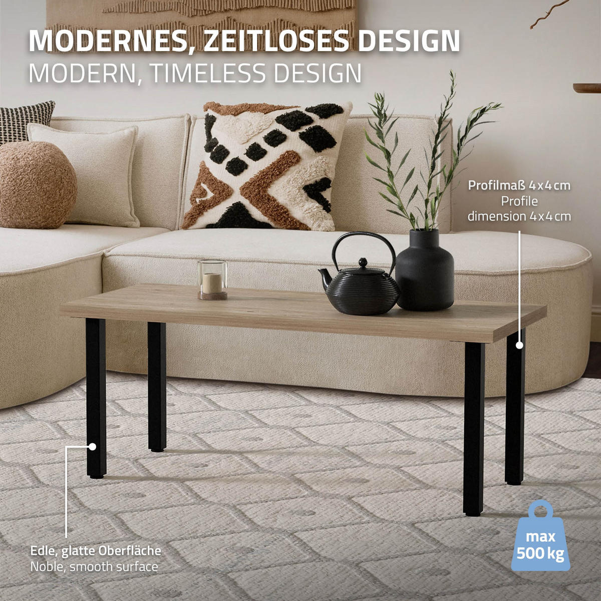 TISCHBEINE 4er Set I-Design H:42 cm Schwarz 4x4 cm - Schwarz, Metall (4/42/4cm) - ML-DESIGN