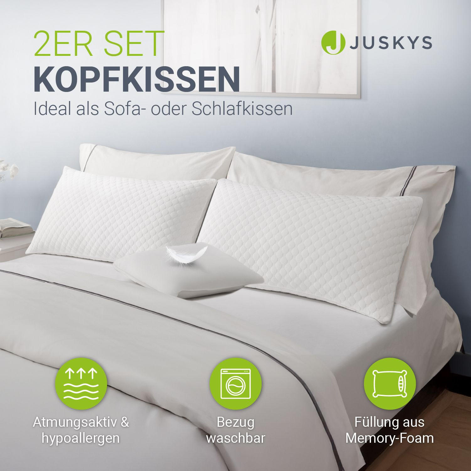 KOPFKISSEN 80x40 cm (2er-Set) - Weiß, Textil (40/80cm) - Juskys