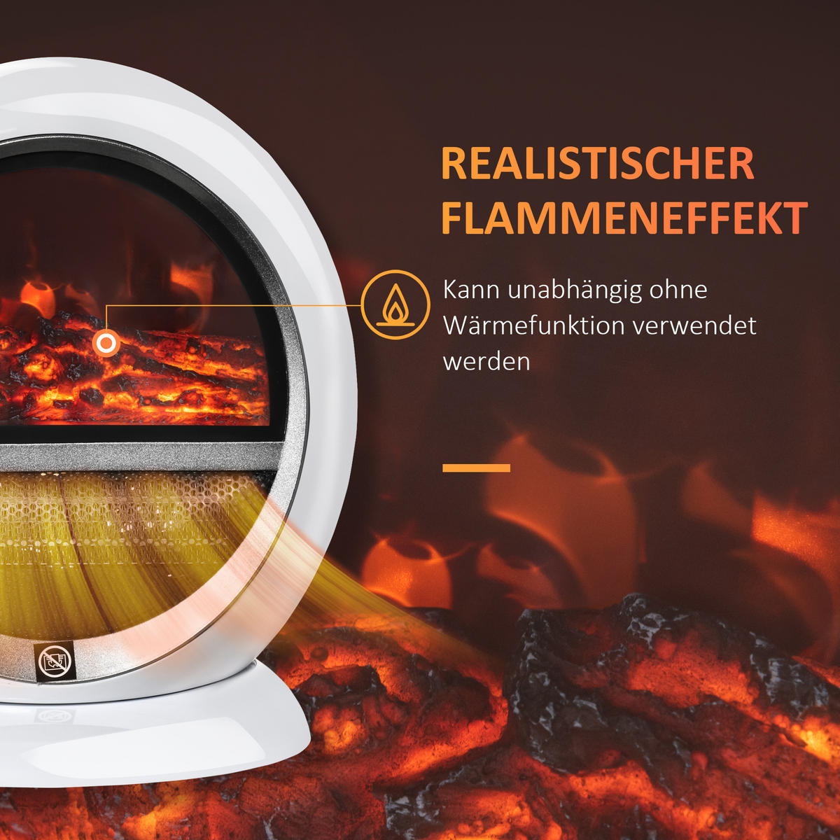 LED Elektrokamin Mini Tisch Standkamin mit Flammeneffekt 1500W Weiß - Weiß, Metall (18/35/30.5cm) - HOMCOM