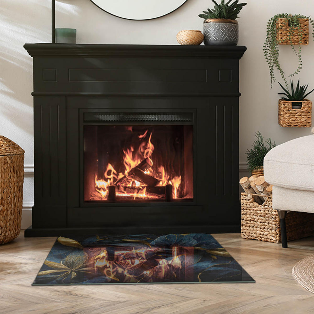 GLASPLATTE für Kamin 80x60 cm Marineblau - Dunkelblau, Glas (80/60/0.4cm) - ArtPrintCave