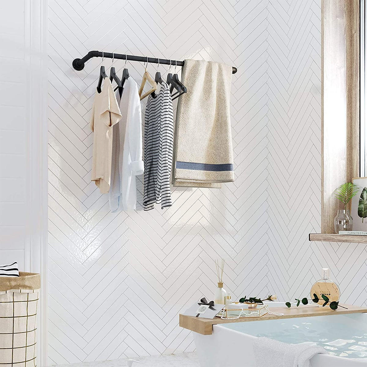 SET aus 2 schwarzen Wandhaken für Kleidung - L92 x T30 cm - Schwarz, Metall (30/2.6/92cm) - Calicosy