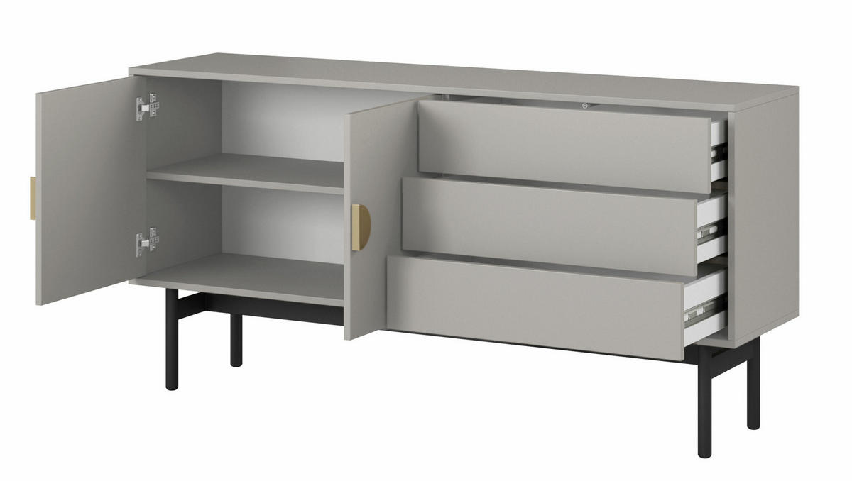 TV-SCHRANK Stoon Grau-Beige 154 cm - Greige/Goldfarben, Holzwerkstoff/Metall (154/76/38cm) - Selsey