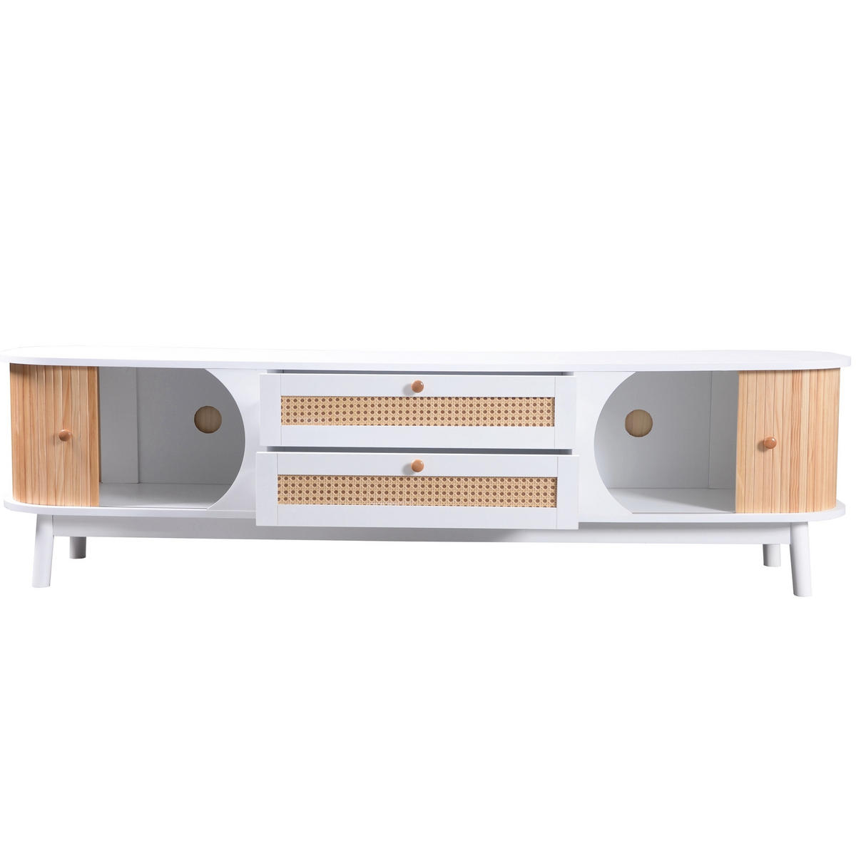 TV-LOWBOARD 170/39,5/46 cm mit Türen und Schubladen in Rattanoptik - Weiß, Holzwerkstoff (170/39.5/46cm) - BEAOK